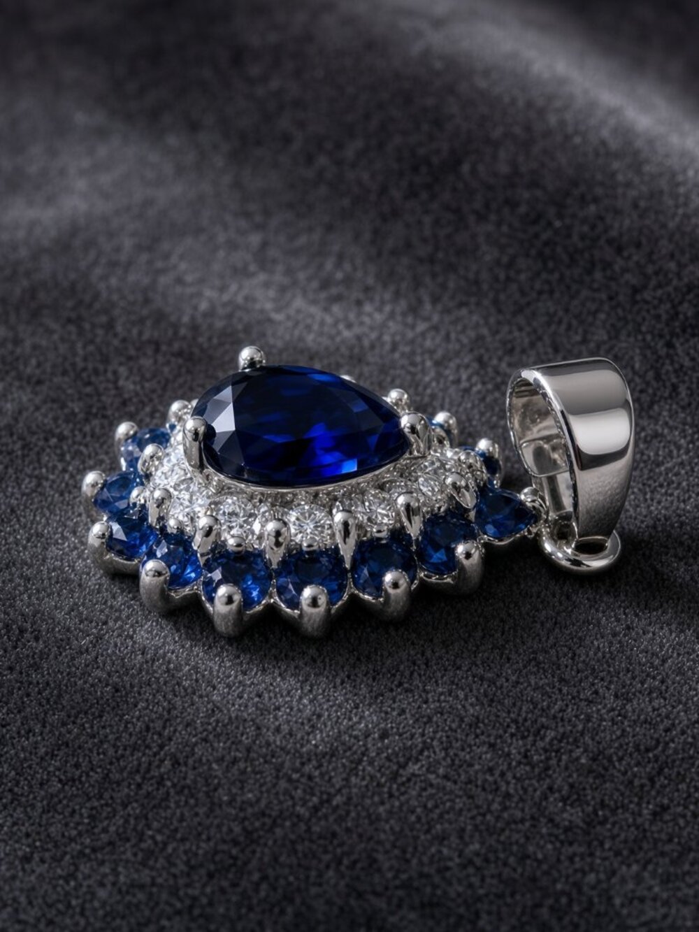 The Pear Cried Tears of Blue Double Halo Pendant No Mark Found